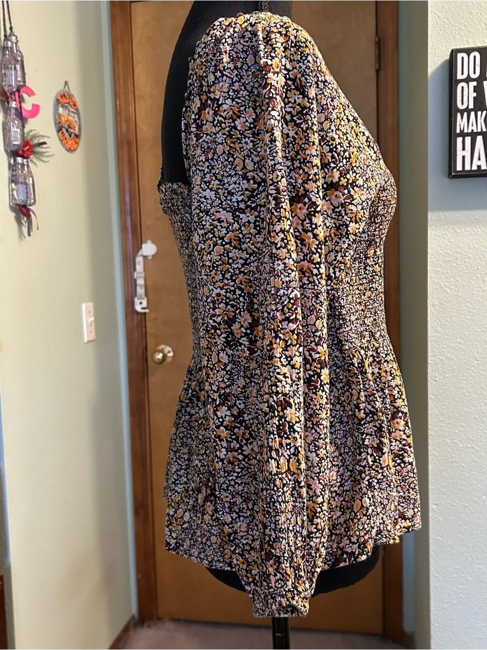 Madewell Lucie Floral Smocked top long puff sleeve square neck ruffles size 4